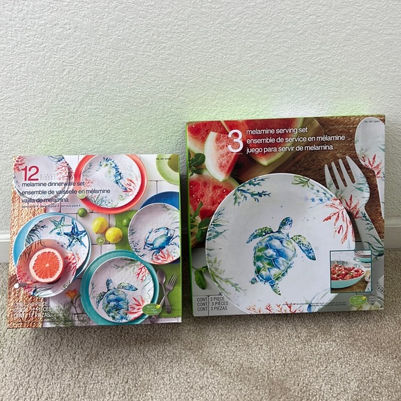 Melamine Sea Life 12-Piece Sealife Dinnerware Set+ 3 Piece Melamine Serving Set